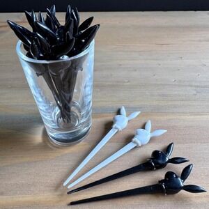 Vintage Playboy Bunny Cocktail Picks - Set of 15 -Black & White 3.5" MCM Barware